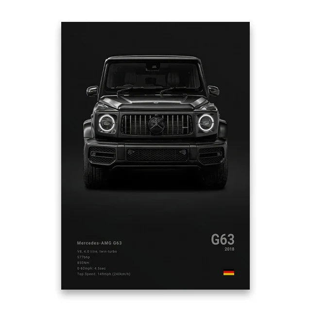 Modern Supercar Poster Set | Unframed Canvas Wall Art Print Birthday Gift