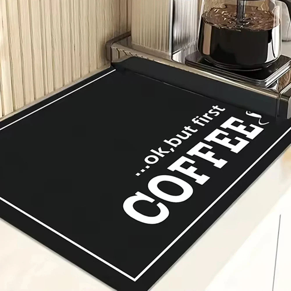 Kitchen Counter Coffee Machine Mat | Black Letter Print Quick-Drying Absorber