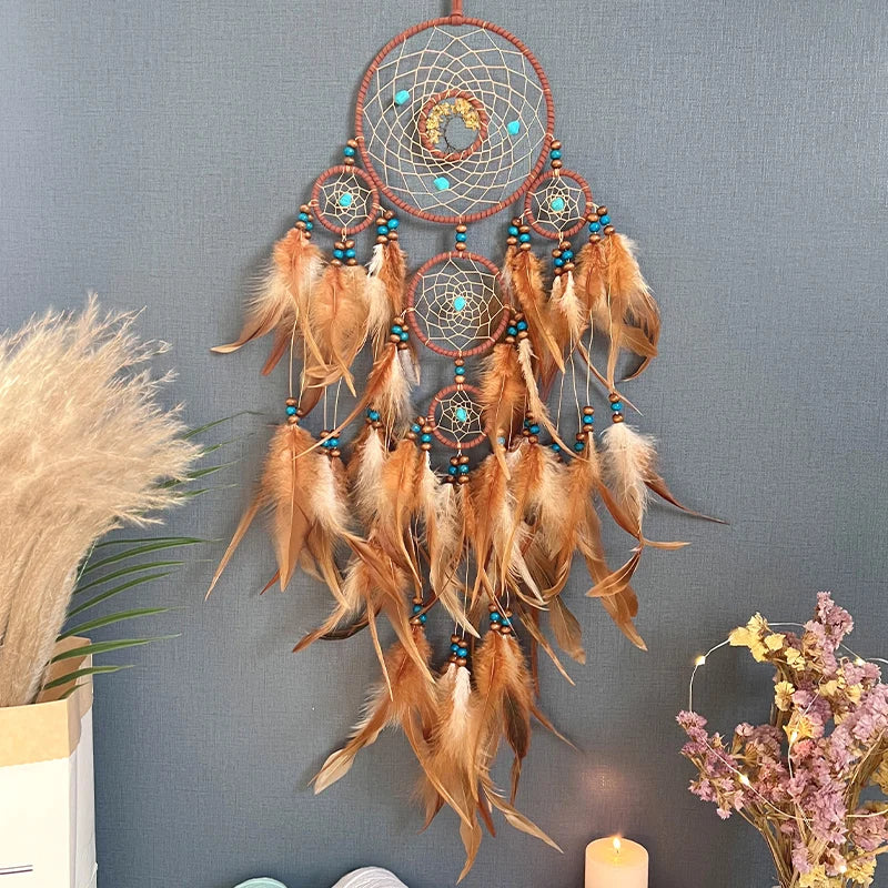 Tree of Life Dream Catcher | Natural Stone & Feather Wall Ornament Gift