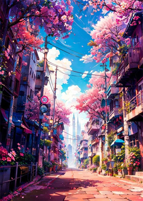 Modern Wall Art Prints | Japanese Street Scenery & Cherry Blossom Canvas