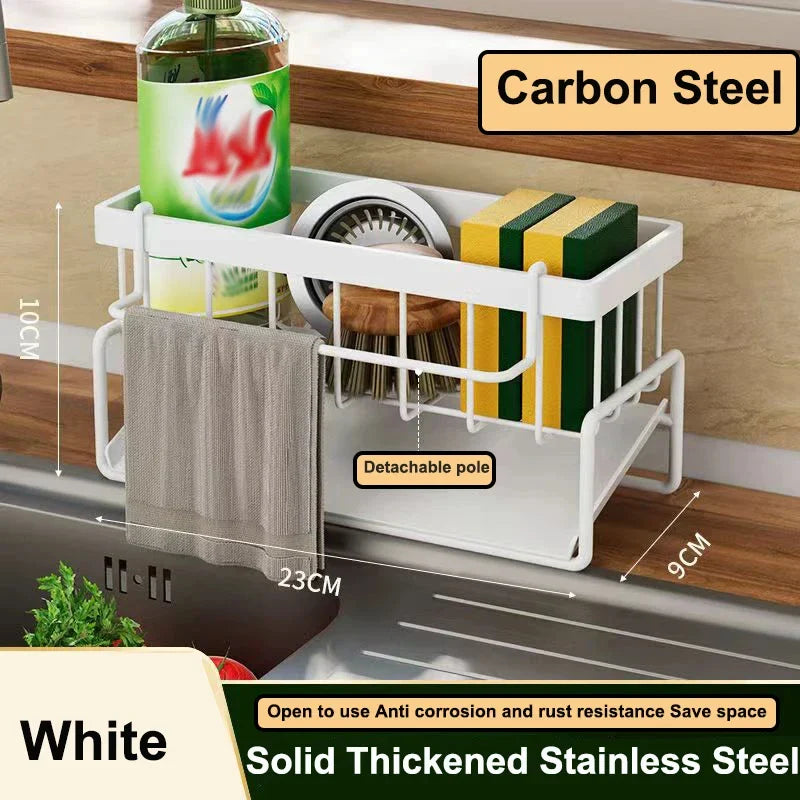 Plastic Sink Shelf Caddy | Dishcloth Towel Rack & Filter Basket