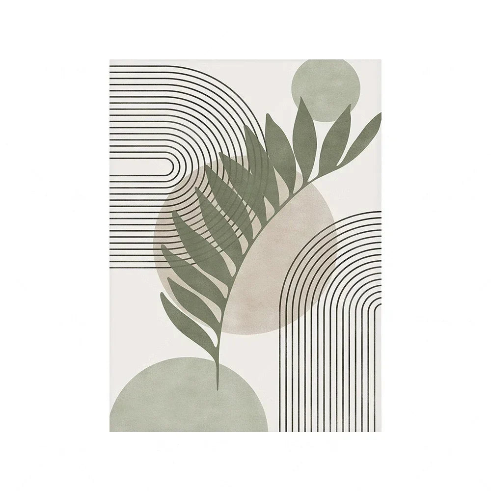 Modern Boho Geometry Wall Pictures | Sage Green Abstract Botanical Canvas Poster