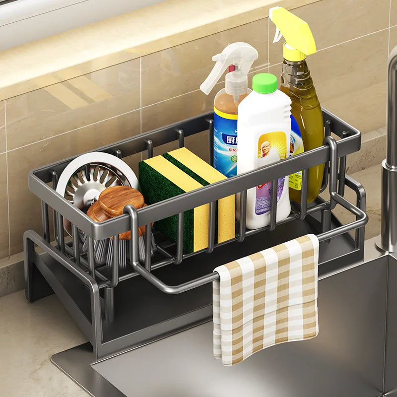 Plastic Sink Shelf Caddy | Dishcloth Towel Rack & Filter Basket