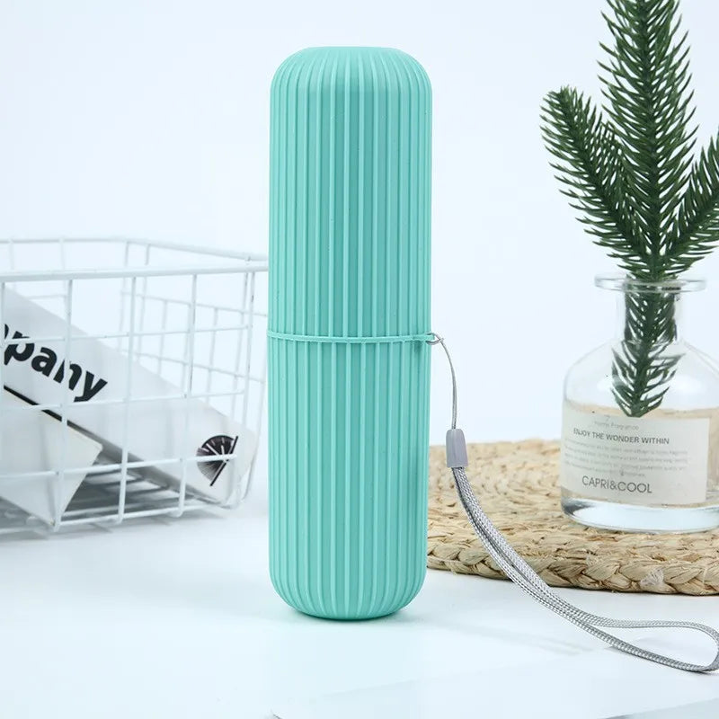 Portable Vertical Stripe Travel Toothbrush Box | Mouthwash & Toothpaste Storage