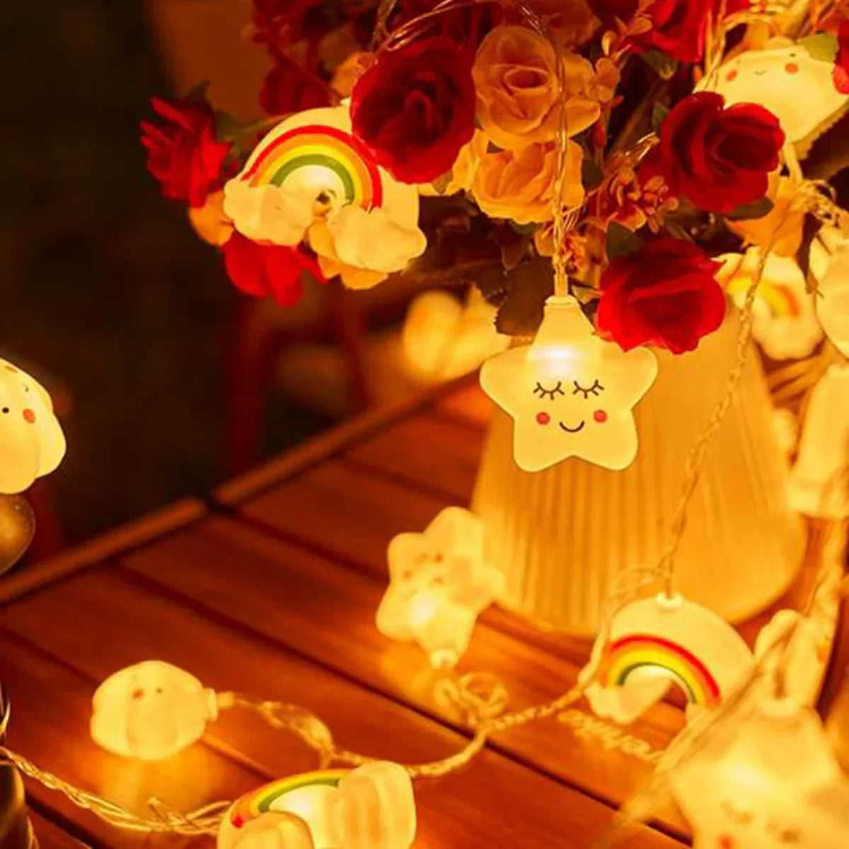 Decorative Rainbow & Star Cloud Twinkle Lights | Battery Powered Party String Lights