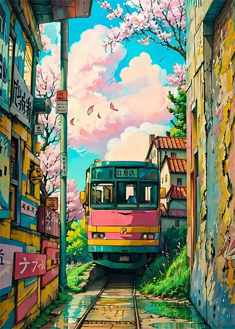 Modern Wall Art Prints | Japanese Street Scenery & Cherry Blossom Canvas