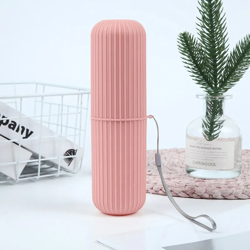 Portable Vertical Stripe Travel Toothbrush Box | Mouthwash & Toothpaste Storage