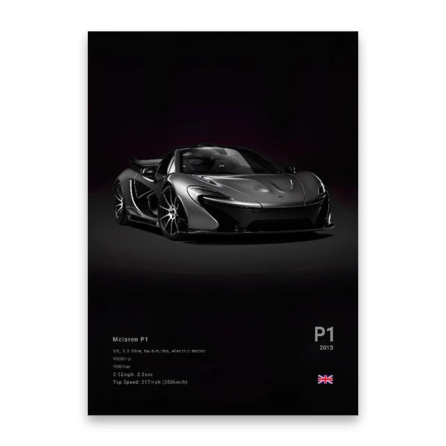 Modern Supercar Poster Set | Unframed Canvas Wall Art Print Birthday Gift