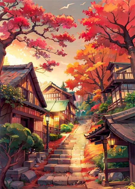 Modern Wall Art Prints | Japanese Street Scenery & Cherry Blossom Canvas