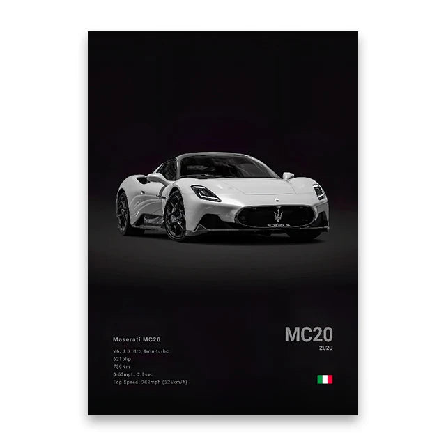 Modern Supercar Poster Set | Unframed Canvas Wall Art Print Birthday Gift