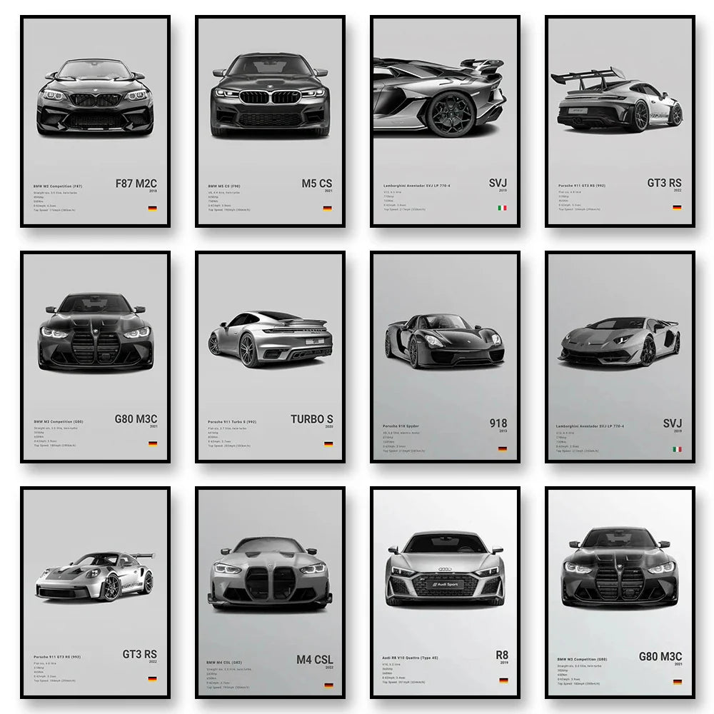 Famous Brand Cars Decorative Mural | SVJ GT3RS 918 M5CS Canvas Poster Gift