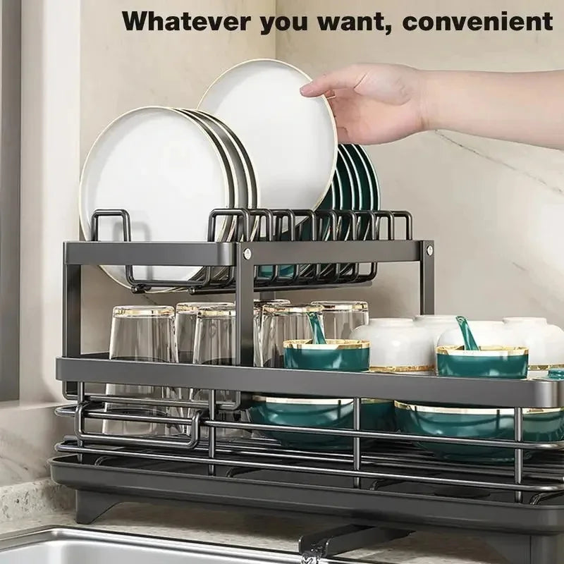 Adjustable Dish Rack & Drainboard Set | Countertop Cutlery Storage Holder