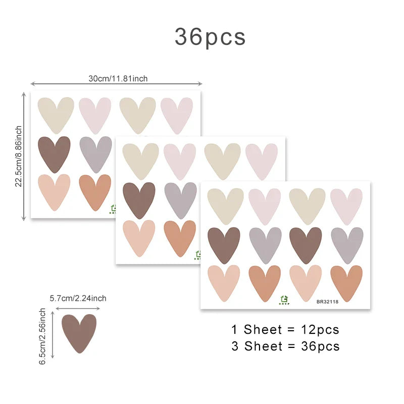 Trendy 36pc Heart Shape Wall Stickers | Boho Decor for Living Room & Kids Room