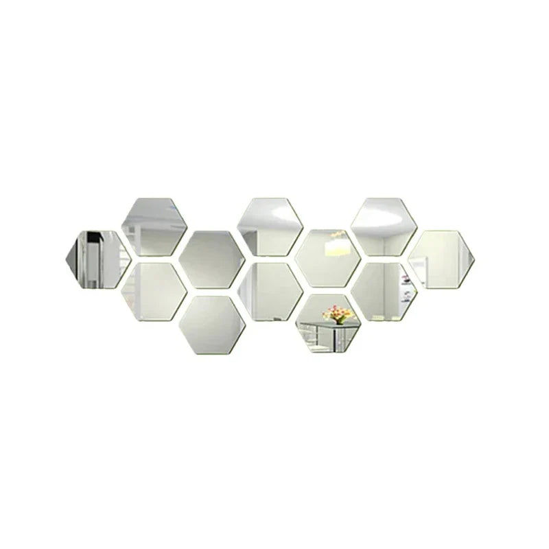 Hexagon Mirror Wall Decals (12PC) | DIY Self-Adhesive Living Room Decoration