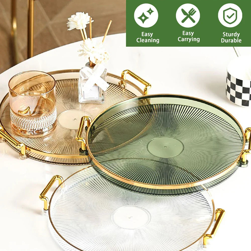 Modern Round Decorative Serving Tray | Plastic Organizer for Kitchen & Party