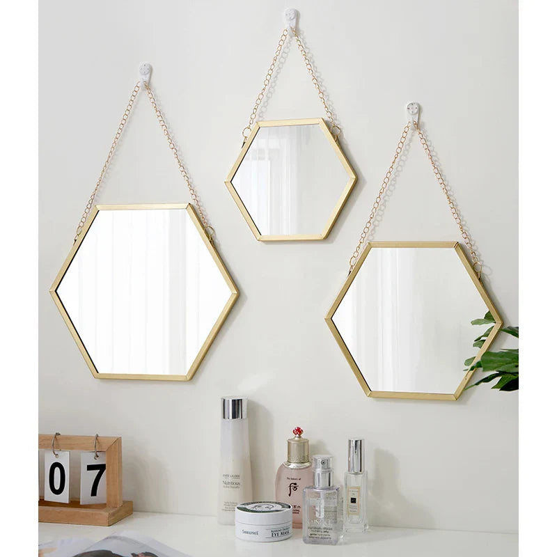 Hexagon Decorative Wall Mirror | Modern Makeup & Bathroom Cosmetic Mirror