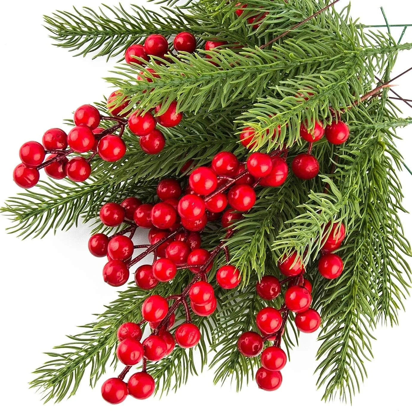Christmas Tree Decoration Set (10PC) | Artificial Pine & Red Berry Branches