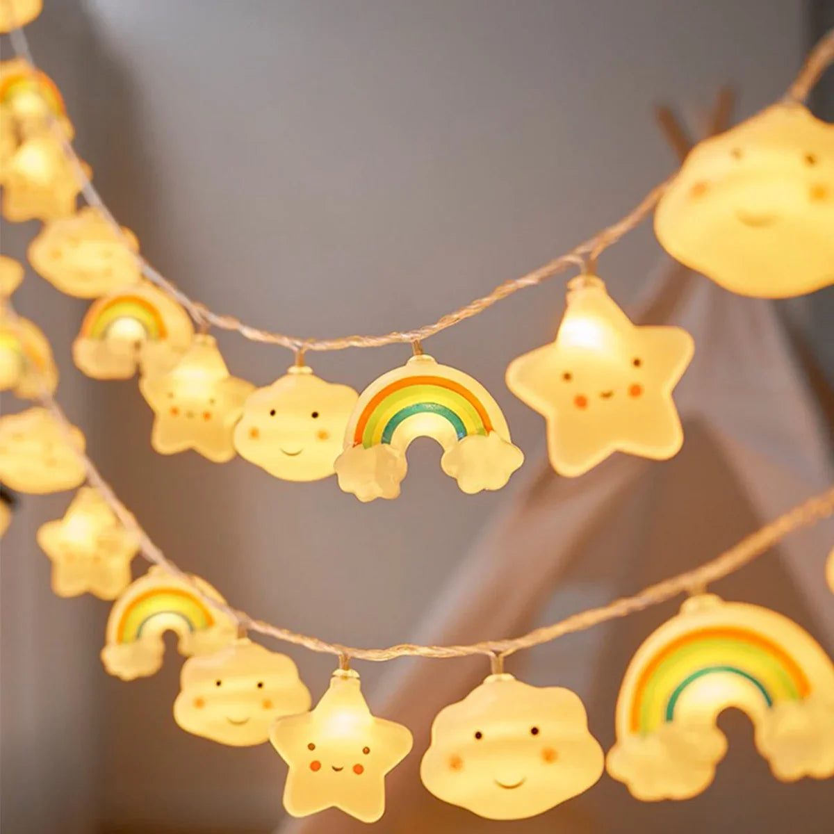 Decorative Rainbow & Star Cloud Twinkle Lights | Battery Powered Party String Lights