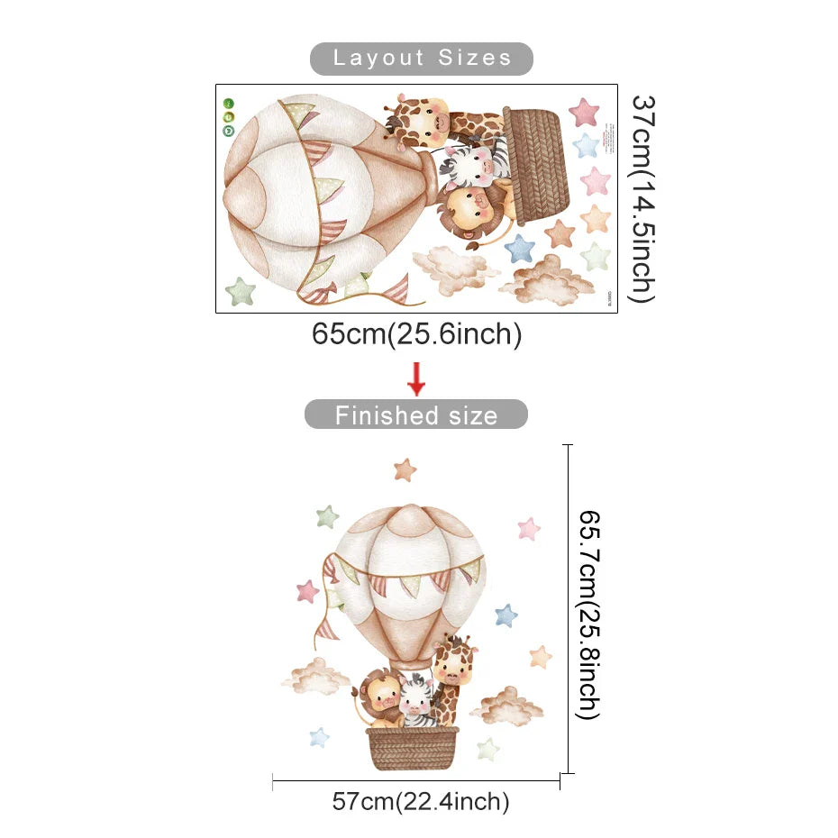 Cartoon Hot Air Balloon Wall Stickers | Animals, Bear & Rabbits Decals for Nursery