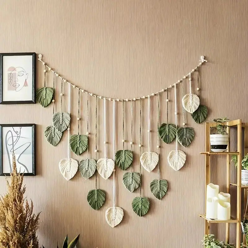 Aesthetic Macrame Leaf Tapestry | Bohemian Wall Hanging Home Decoration