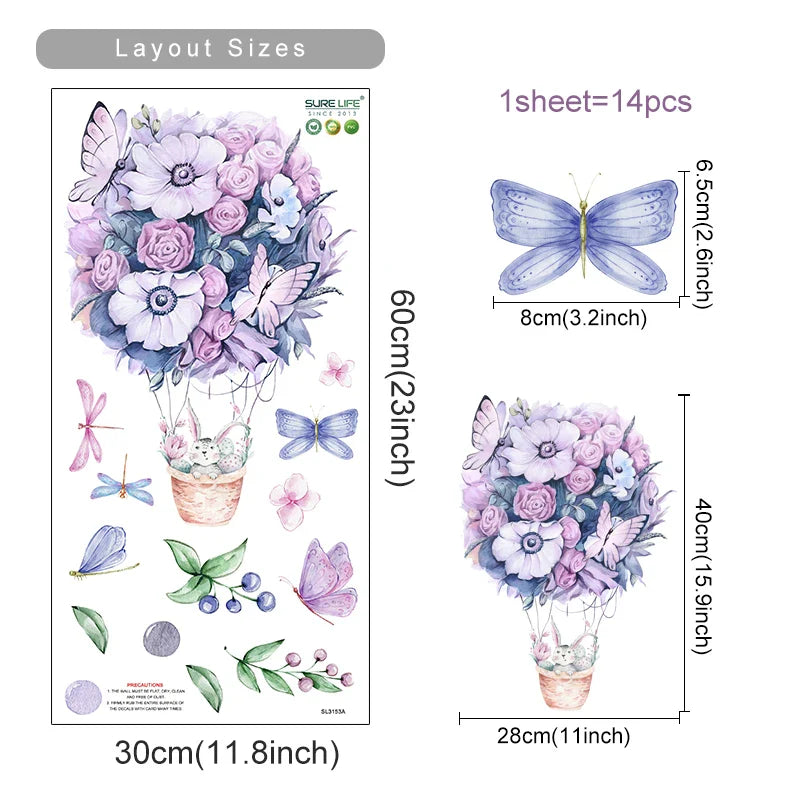 Cartoon Hot Air Balloon Wall Stickers | Animals, Bear & Rabbits Decals for Nursery