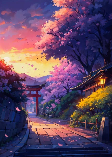 Modern Wall Art Prints | Japanese Street Scenery & Cherry Blossom Canvas