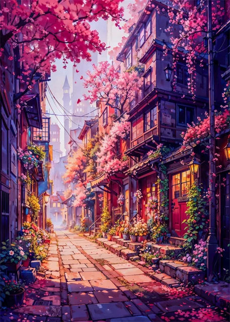 Modern Wall Art Prints | Japanese Street Scenery & Cherry Blossom Canvas