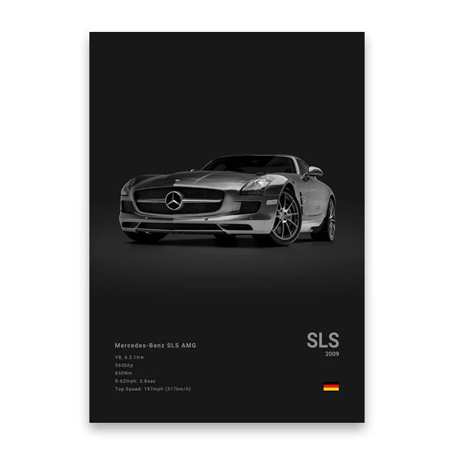 Modern Supercar Poster Set | Unframed Canvas Wall Art Print Birthday Gift