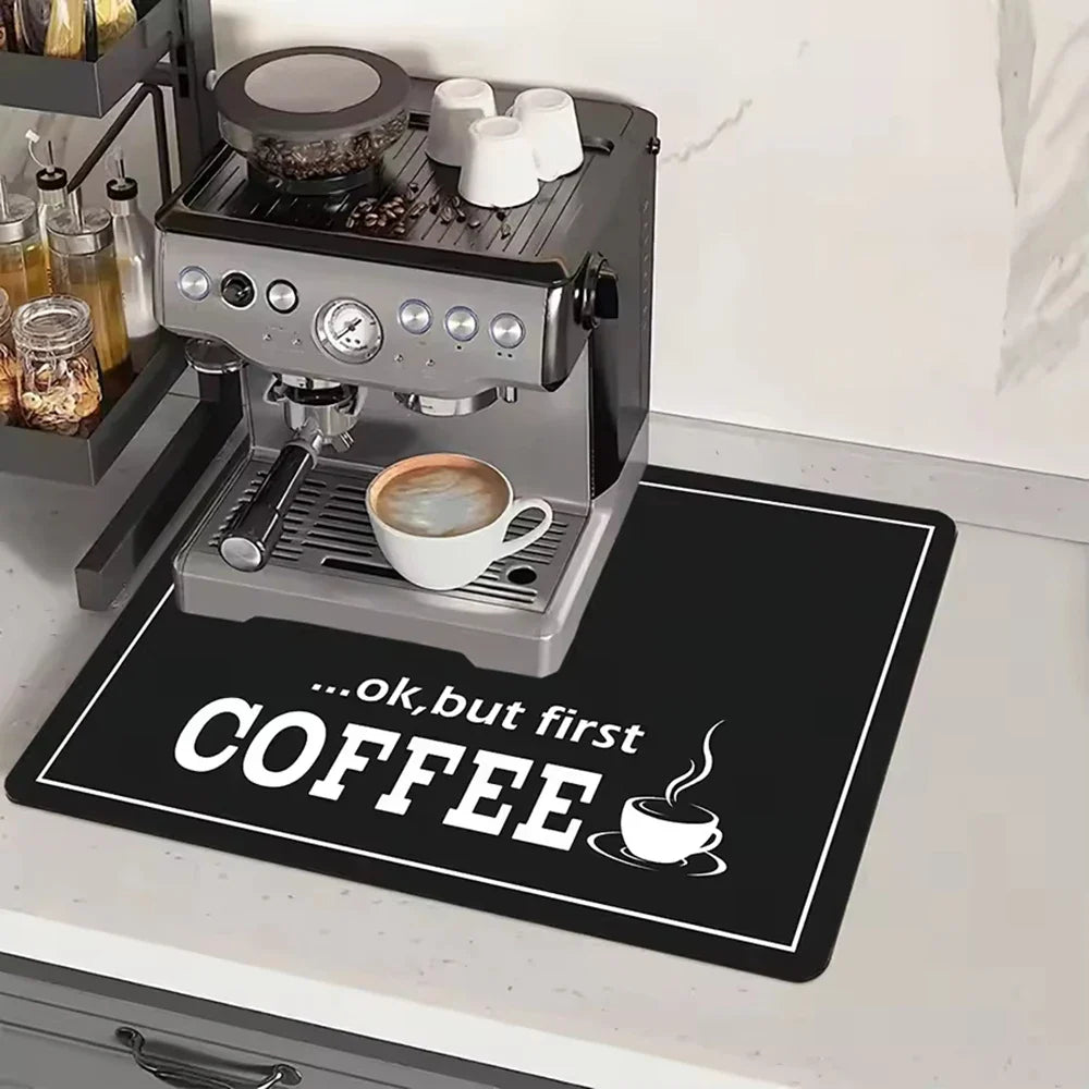 Kitchen Counter Coffee Machine Mat | Black Letter Print Quick-Drying Absorber