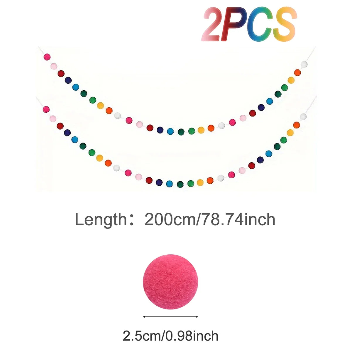 Felt Ball String Ornaments | 2M Pompom Garland for Wall & Nursery Decor