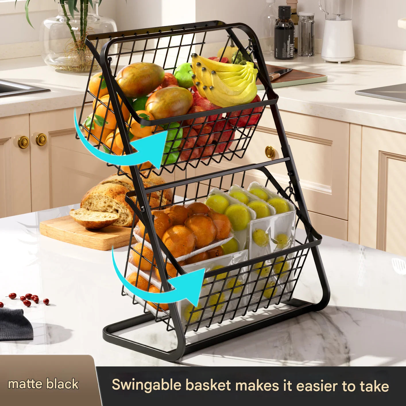 Household Black Multi-Tier Vegetable & Fruit Storage Basket | Floor Rack