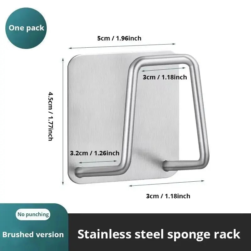 Stainless Steel Sink Sponge Rack | Adhesive Inner Wall Kitchen Draining Caddy