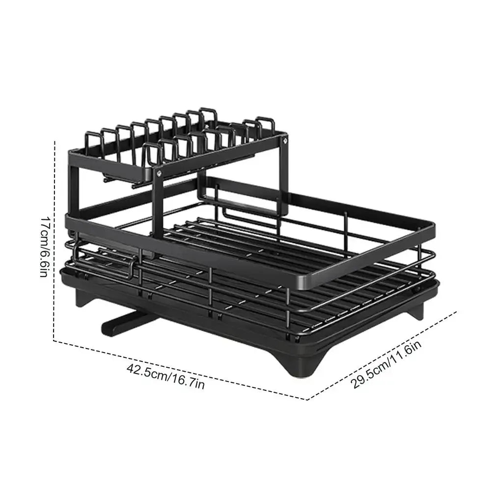 Adjustable Dish Rack & Drainboard Set | Countertop Cutlery Storage Holder