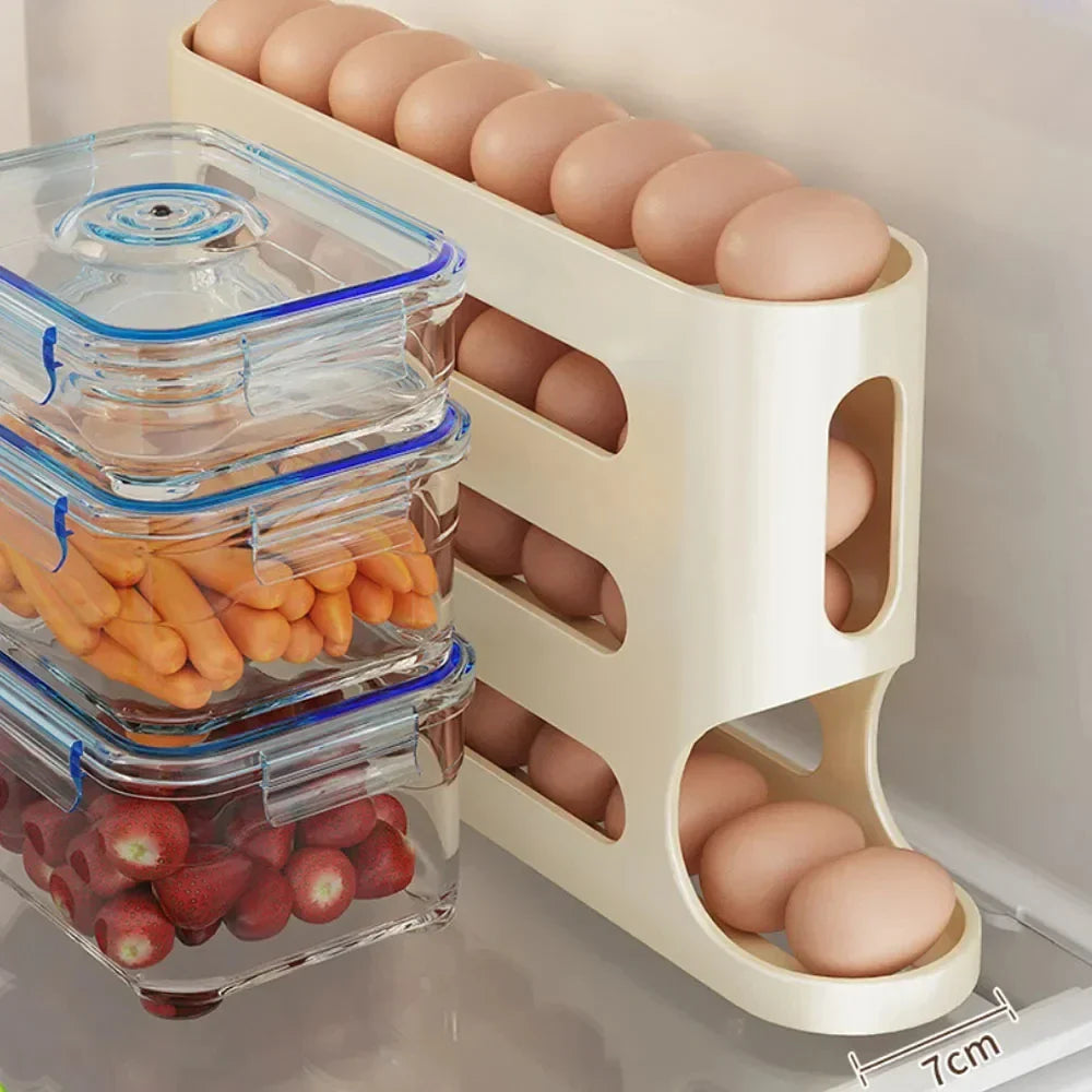 Automatic Rolling Egg Rack | Refrigerator Dispenser & Organizer Box