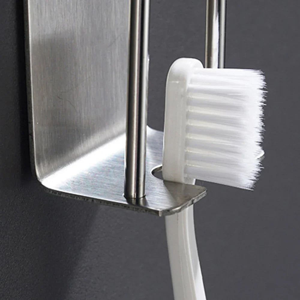 Punch-Free Stainless Steel Toothbrush Holder Hook | Kitchen & Bathroom Organizer