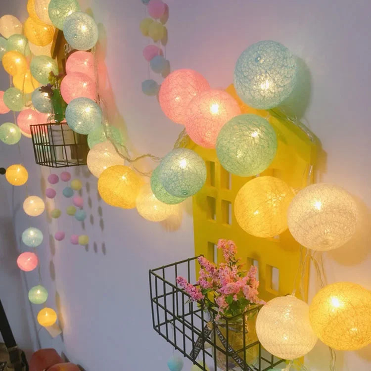 Decorative Cotton Ball Garland Lights | Christmas, Wedding & Patio Street Lights