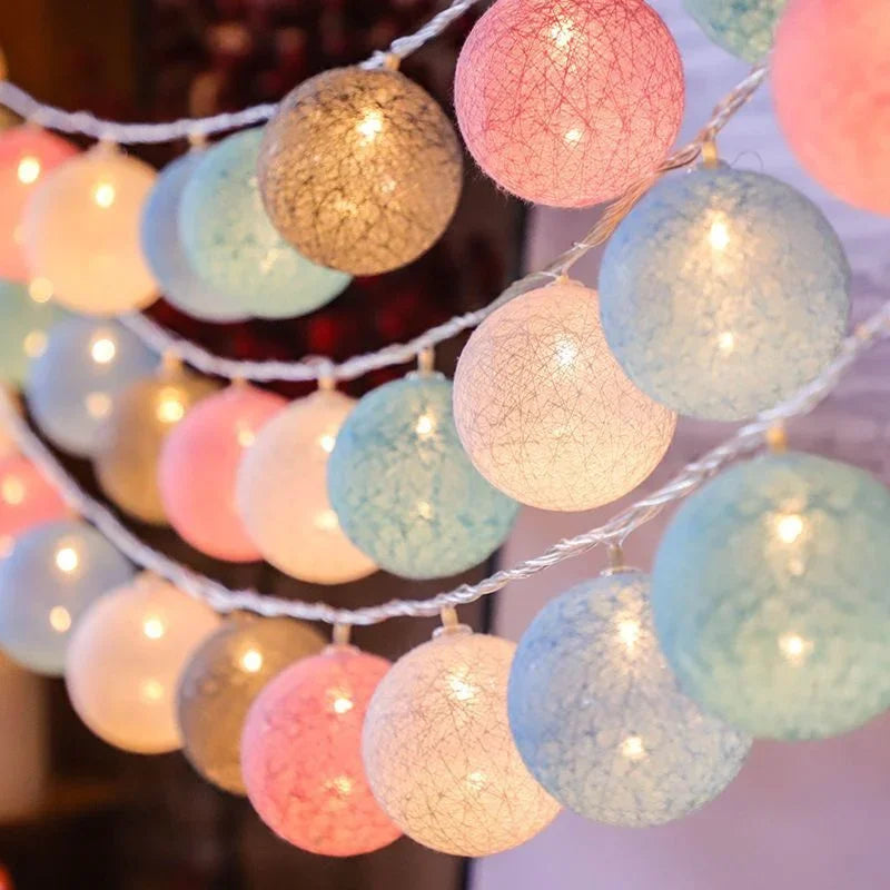 Decorative Cotton Ball Garland Lights | Christmas, Wedding & Patio Street Lights