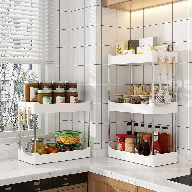 Kitchen Countertop Corner Spice Rack | Multi-Layer Seasoning & Utensil Storage