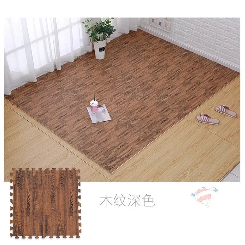 Thickened Wood Look Baby Floor Mat | Non-Slip Foam Crawling Pad Set