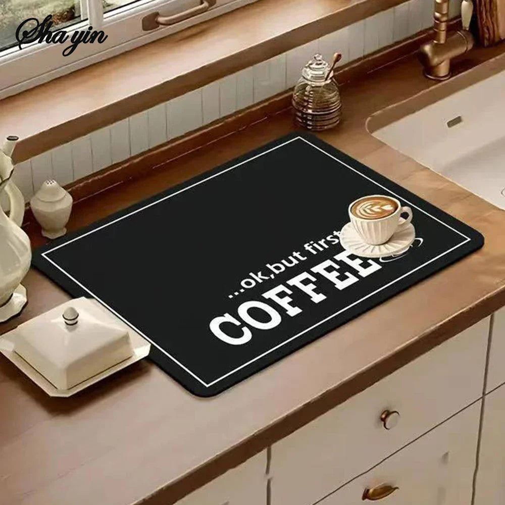 Kitchen Counter Coffee Machine Mat | Black Letter Print Quick-Drying Absorber