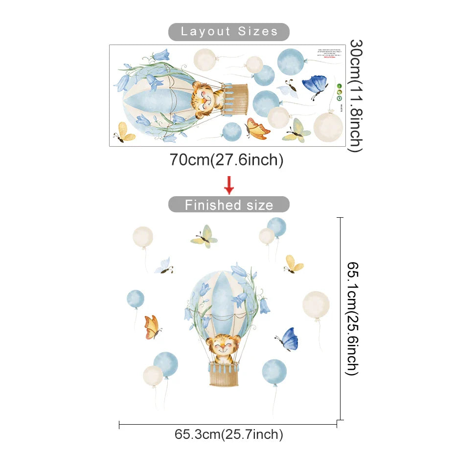 Cartoon Hot Air Balloon Wall Stickers | Animals, Bear & Rabbits Decals for Nursery