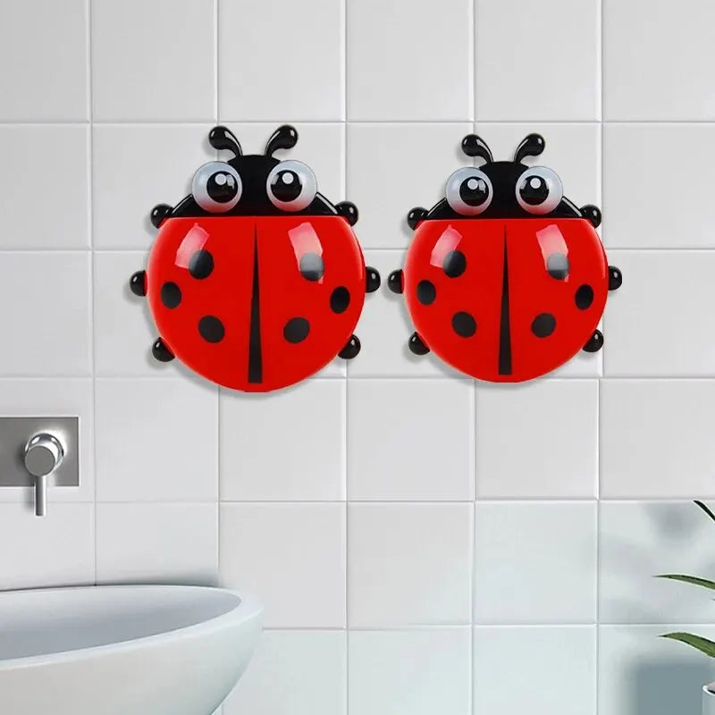 Creative Ladybug Toothbrush Storage Rack | Kids Bathroom Suction Shelf