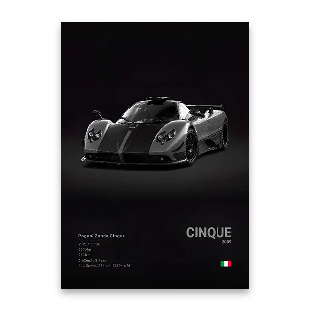 Modern Supercar Poster Set | Unframed Canvas Wall Art Print Birthday Gift