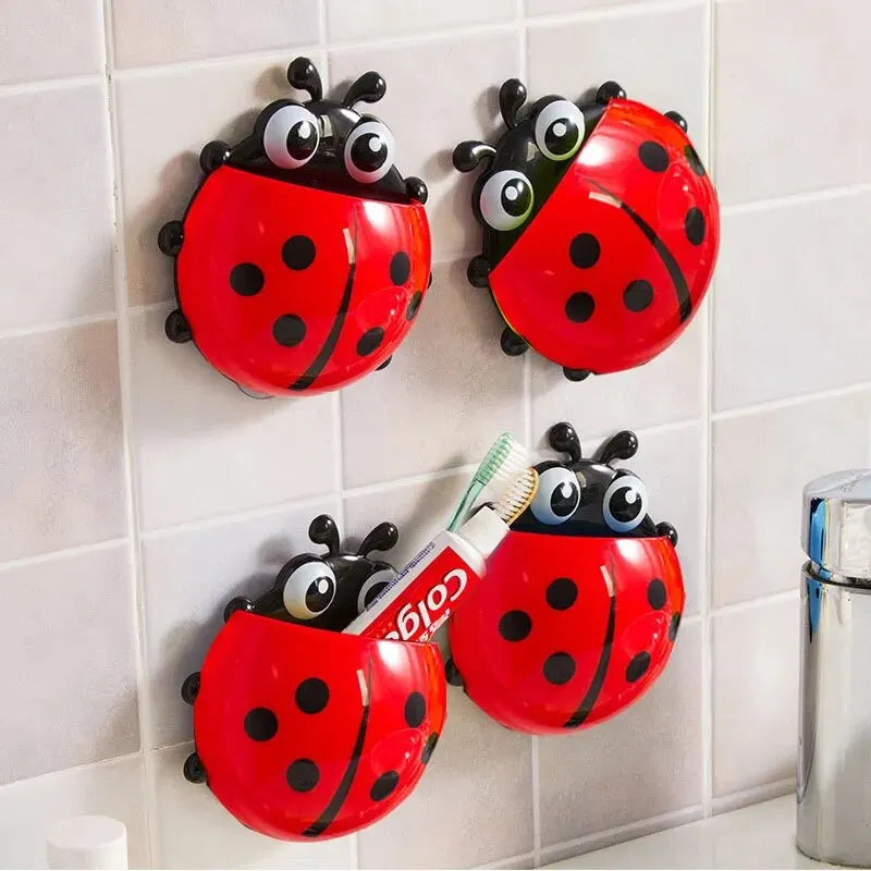 Creative Ladybug Toothbrush Storage Rack | Kids Bathroom Suction Shelf