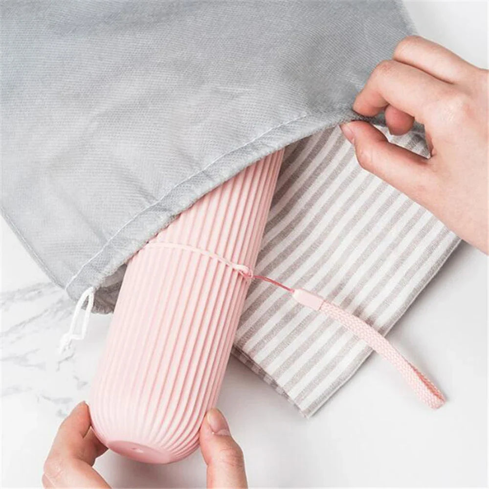 Portable Vertical Stripe Travel Toothbrush Box | Mouthwash & Toothpaste Storage