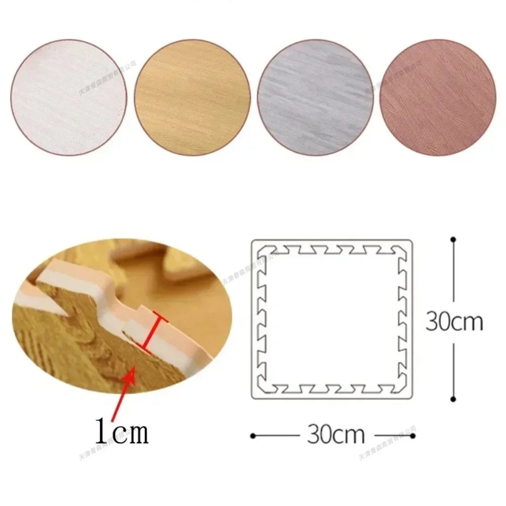 Thickened Wood Look Baby Floor Mat | Non-Slip Foam Crawling Pad Set
