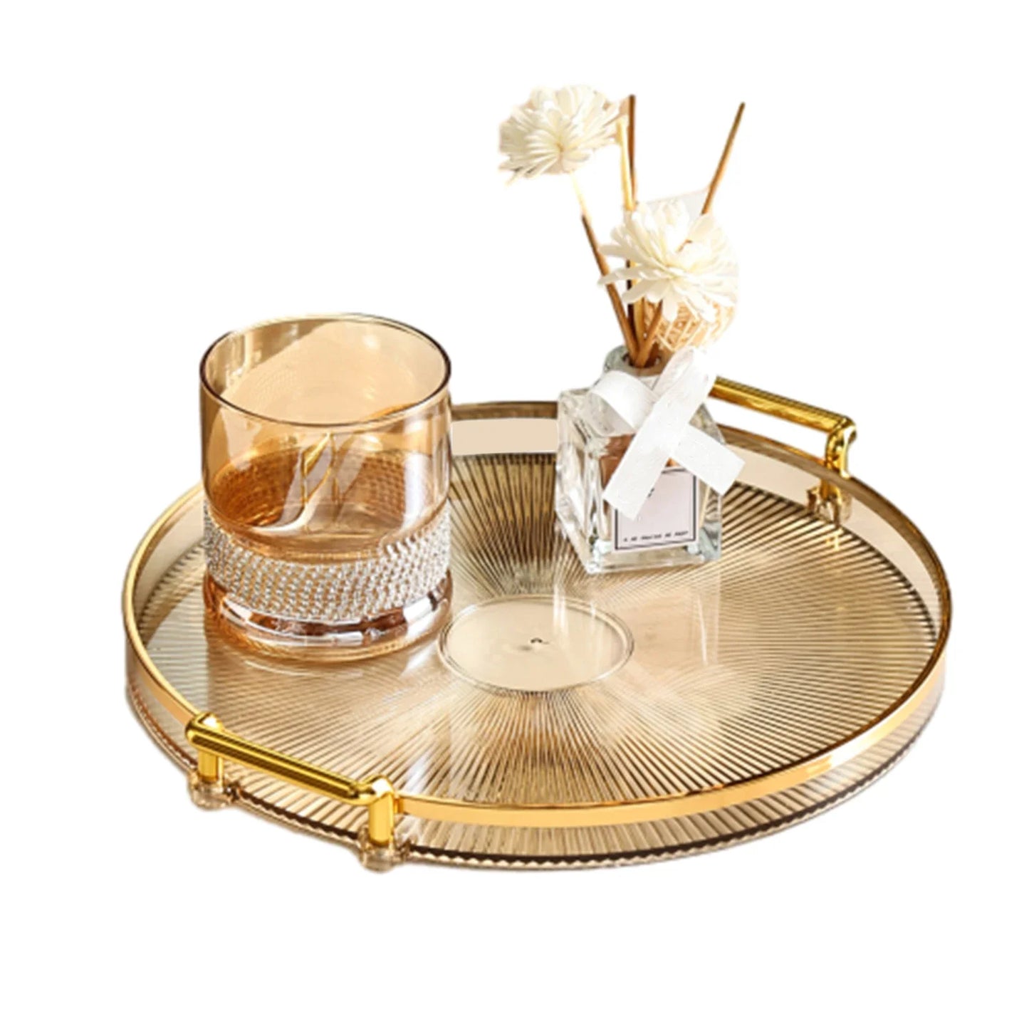 Modern Round Decorative Serving Tray | Plastic Organizer for Kitchen & Party