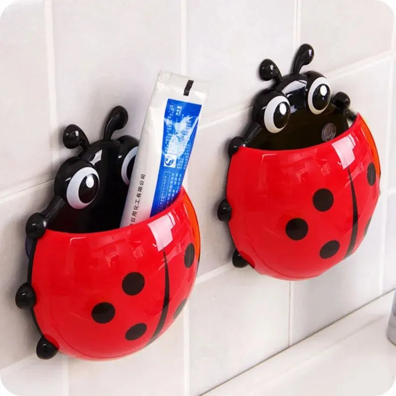 Creative Ladybug Toothbrush Storage Rack | Kids Bathroom Suction Shelf