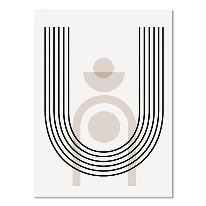 Nordic Black Beige Geometric Wall Art Print | Abstract Boho Canvas Painting