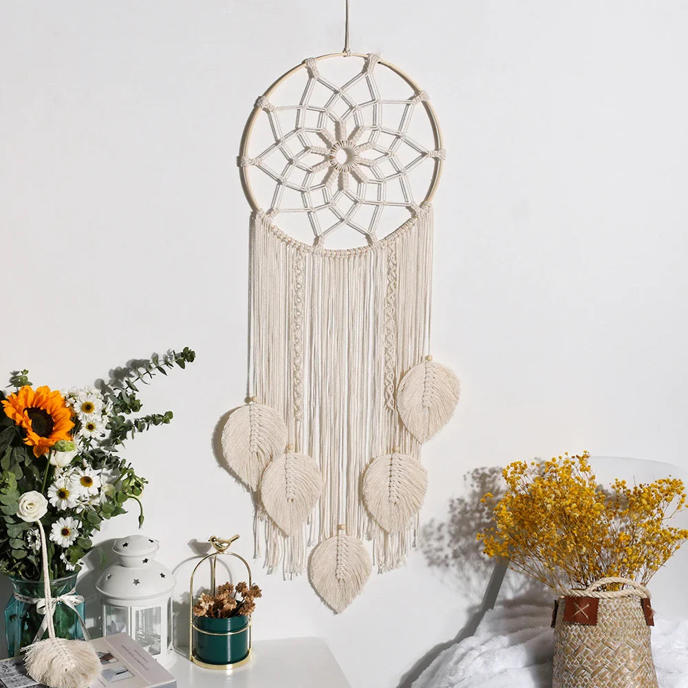 Nordic Boho Macrame Tapestry Ornament | Leaf Wall Hanging Home Decoration